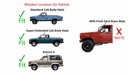 W/O Vent Style Driver Left Side Door Window Door Glass Compatible with Ford Ranger Pickup 1988-1992 Models / Bronco II 2 Door Utility 1988-1990 Models