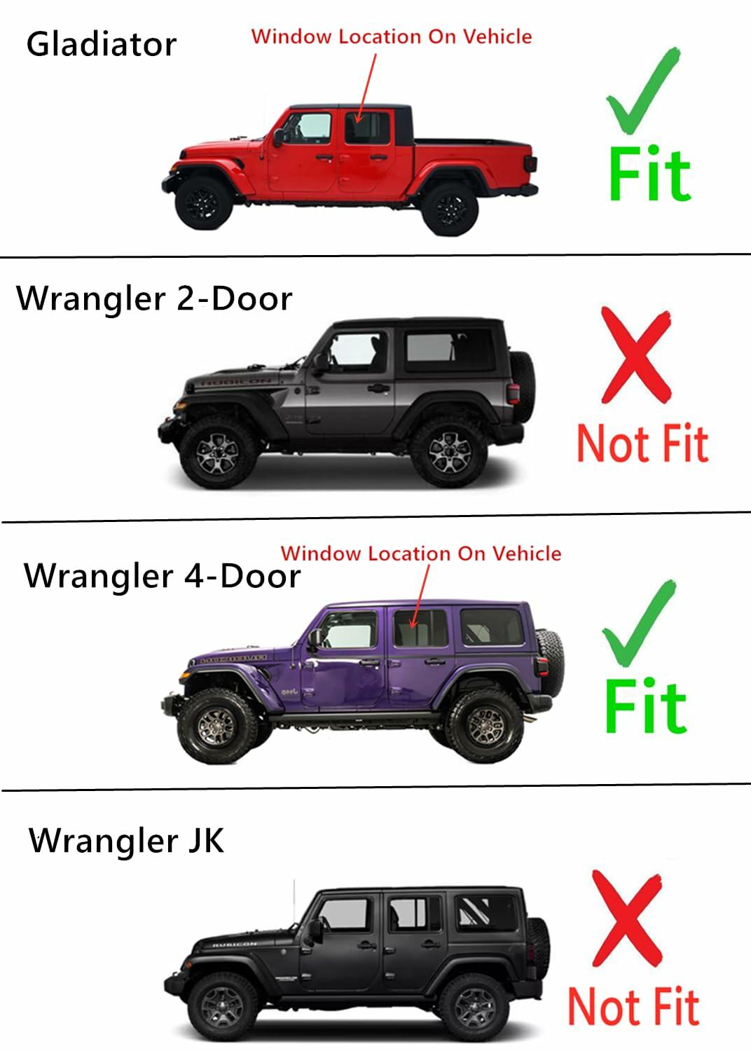 Privacy Driver Left Side Rear Door Window Door Glass Compatible with Jeep Wrangler 2018-2026 / Gladiator 2020-2026 4 Door Models