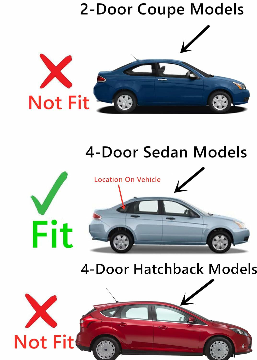 Passenger Right Side Rear Quarter Glass Quarter Window Compatible with Ford Focus 4 Door Sedan 2008-2011 Models
