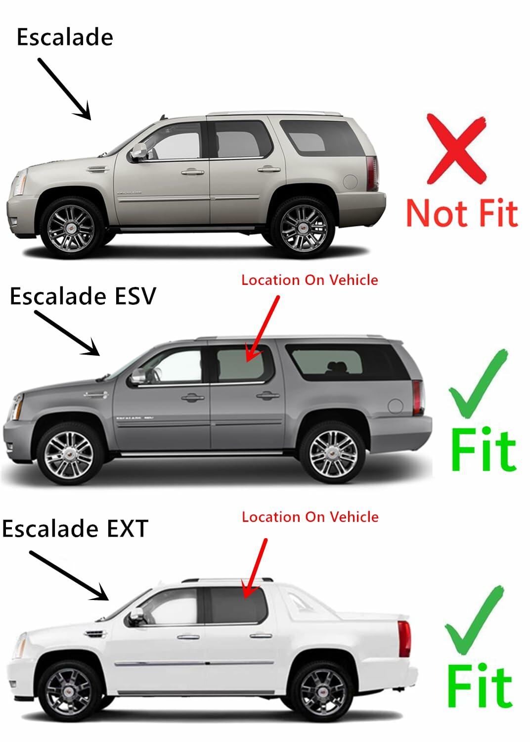 Driver Left Side Rear Door Window Door Glass Compatible with Cadillac Escalade EXT/Cadillac Escalade ESV 2007-2014 Models