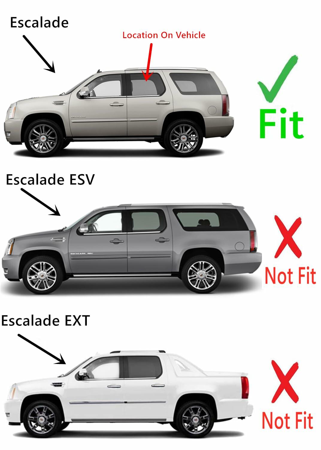 Driver Left Side Rear Door Window Door Glass Compatible with Cadillac Escalade 2007-2014 Models