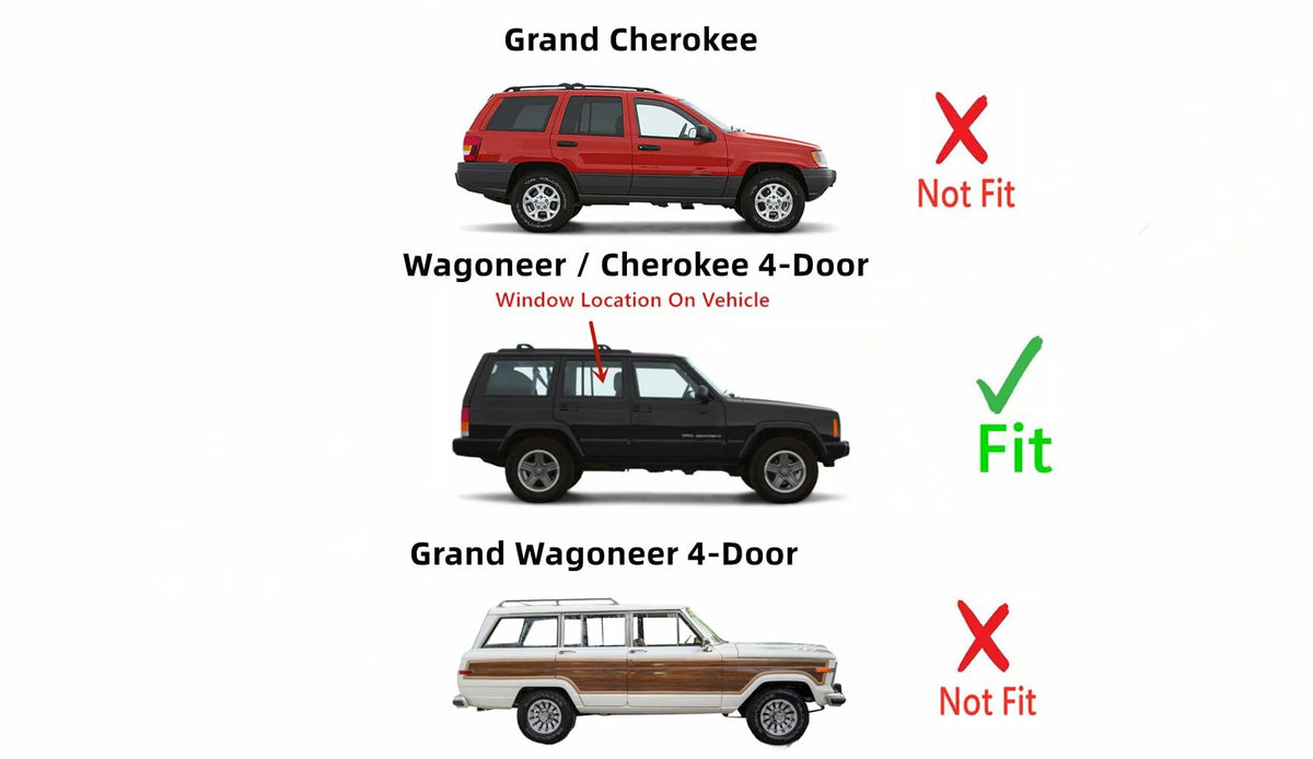 Passenger Right Side Rear Door Window Door Glass Compatible with Jeep Cherokee/Wagoneer 1984-2001 4 Door Models