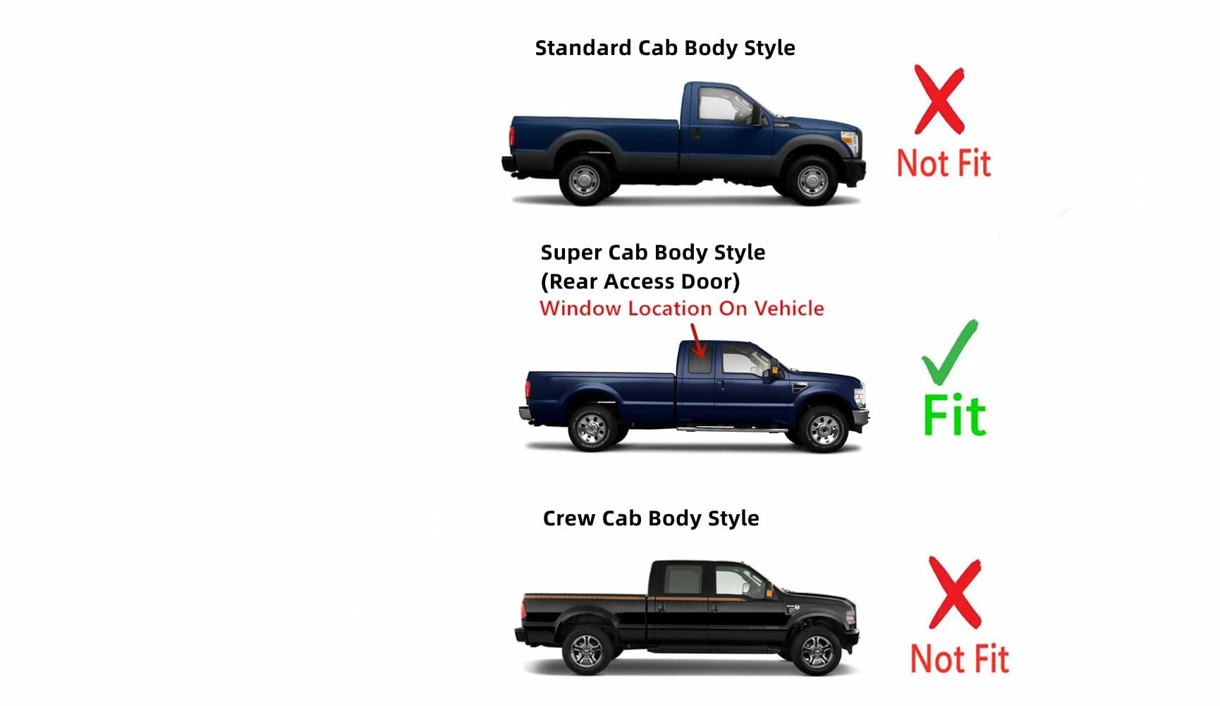 Privacy Movable Passenger Right Side Rear Access Door Quarter Glass Quarter Window Compatible with Ford F250 F350 F650 F750 F450 F550 Pickup 2 Door Super Cab 2000-2016 Models