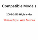 Tempered w/Antenna Passenger Right Side Quarter Window Quarter Glass Compatible with Toyota Highlander 2008-2010 Models