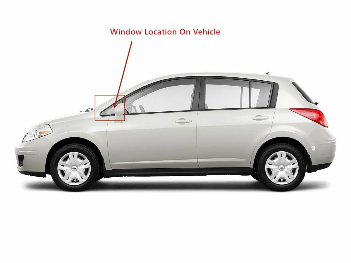 Black Moulding Style Tempered Driver Left Side Front Vent Window Vent Glass Compatible with Nissan Versa 4-Door Hatchback 2007-2013 Models