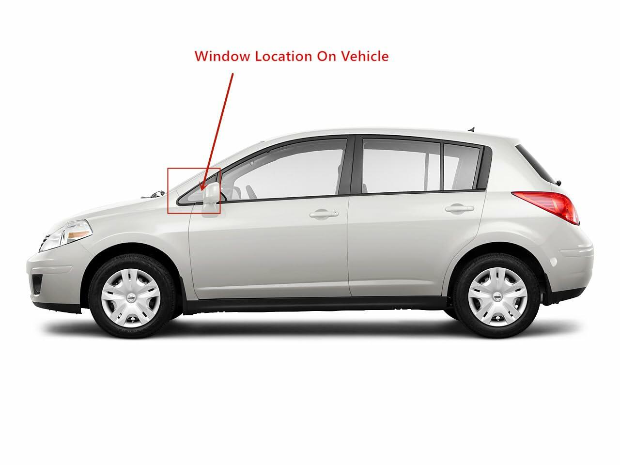 Black Moulding Style Tempered Driver Left Side Front Vent Window Vent Glass Compatible with Nissan Versa 4-Door Hatchback 2007-2013 Models