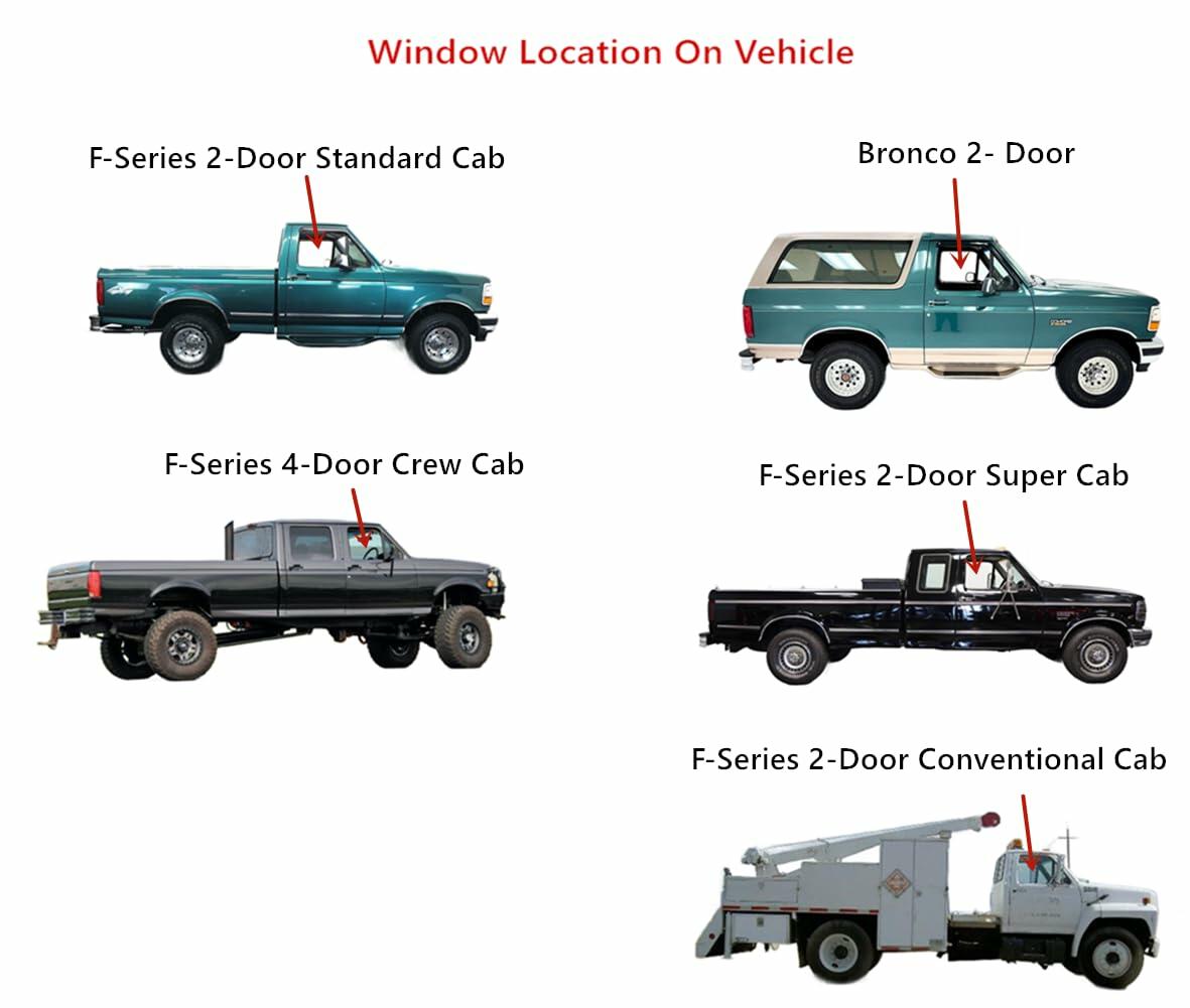 Tempered Passenger Right Side Front Door Window Glass Compatible with Ford Bronco F150 F250 1991-1996 / F250HD F350 F450 F-Series Super Duty 1991-1997 / F600 F700 F800 1991-1999 With Vent Glass Models