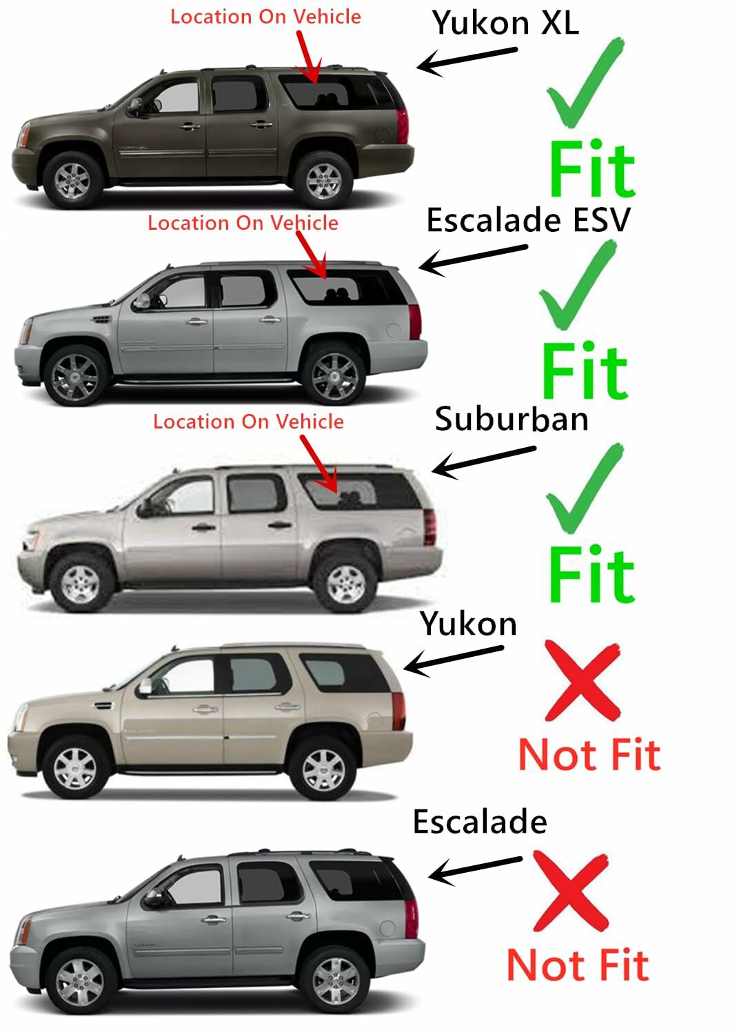 Driver Left Side Quarter Window Quarter Glass Compatible with Chevrolet Suburban/Cadillac Escalade ESV/GMC Yukon XL 2007-2014 Models