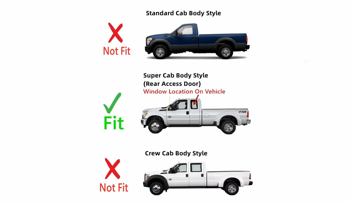 Privacy Movable Driver Left Side Rear Access Door Quarter Glass Quarter Window Compatible with Ford F250 F350 F650 F750 F450 F550 Pickup 2 Door Super Cab 2000-2016 Models