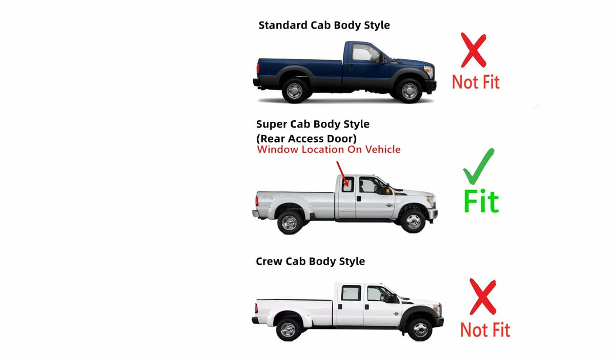 Movable Passenger Right Side Rear Access Door Quarter Glass Quarter Window Compatible with Ford F250 F350 F650 F750 F450 F550 Pickup 2 Door Super Cab 2000-2016 Models