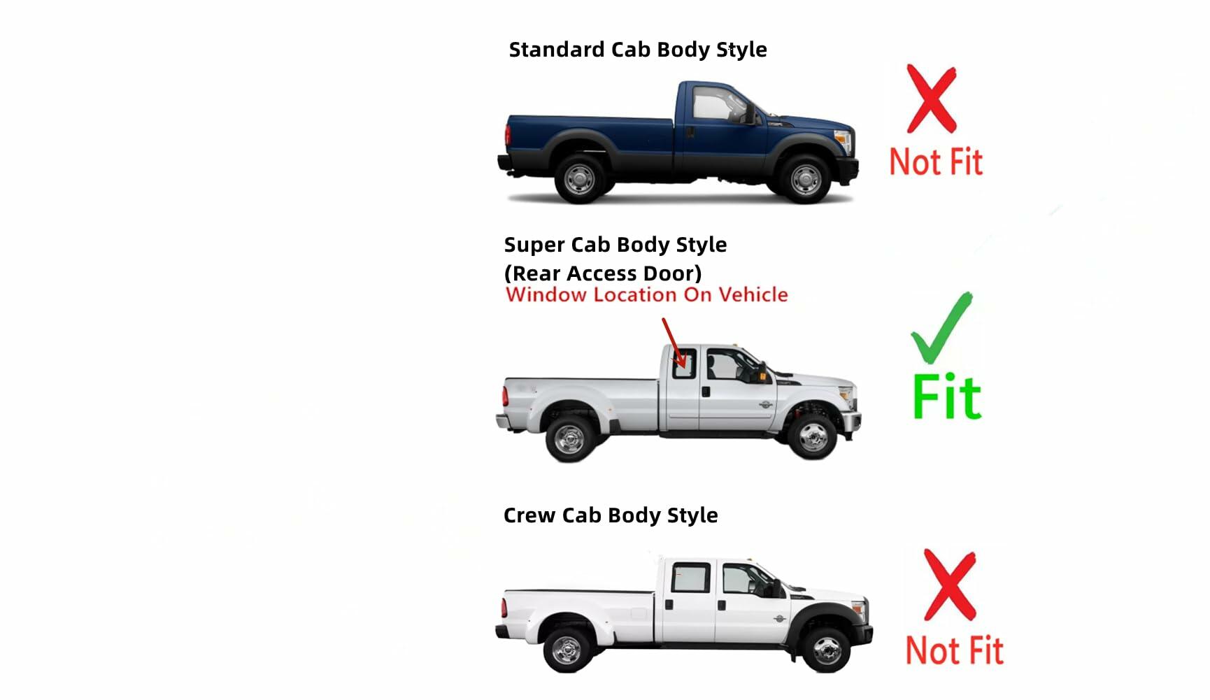Movable Passenger Right Side Rear Access Door Quarter Glass Quarter Window Compatible with Ford F250 F350 F650 F750 F450 F550 Pickup 2 Door Super Cab 2000-2016 Models