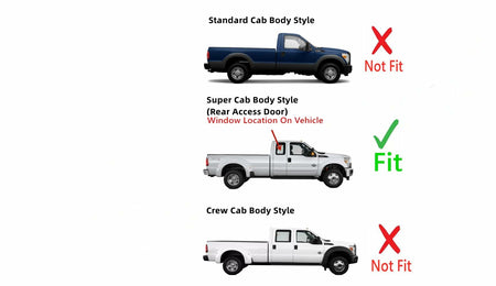 Movable Passenger Right Side Rear Access Door Quarter Glass Quarter Window Compatible with Ford F250 F350 F650 F750 F450 F550 Pickup 2 Door Super Cab 2000-2016 Models