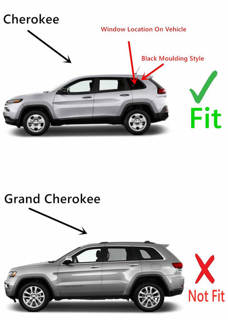 OE Black Moulding W/ Antenna Style Privacy Driver Left Side Quarter Window Glass Compatible with Jeep Cherokee 2014-2018 Models (Not For Grand Cherokee)