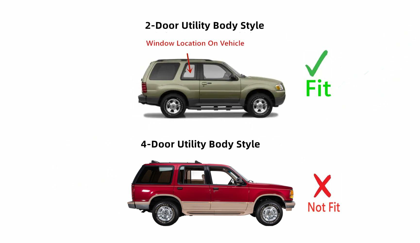 Passenger Right Side Door Window Door Glass Compatible with Ford Explorer 1991-1997 / Mazda Navajo 1991-1994 2 Door Models