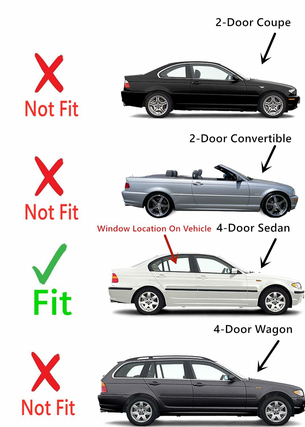 Passenger Right Side Rear Door Window Door Glass Compatible with BMW 323i 325i 325xi 328i 330i 330xi 4 Door Sedan 1999-2005 Models