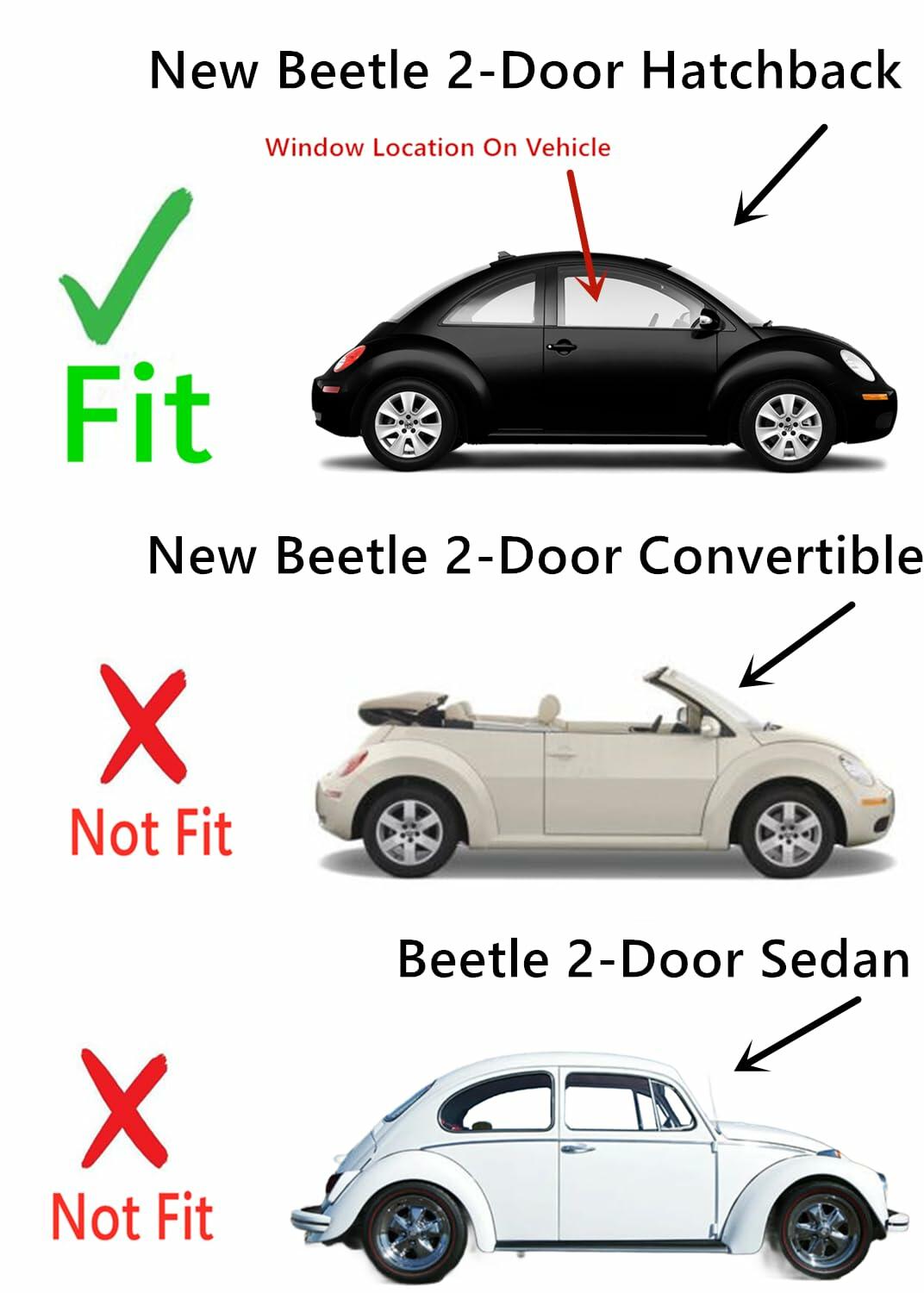 Passenger Right Side Door Window Door Glass Compatible with Volkswagen New Beetle 2 Door Hatchback 1998-2011 Models