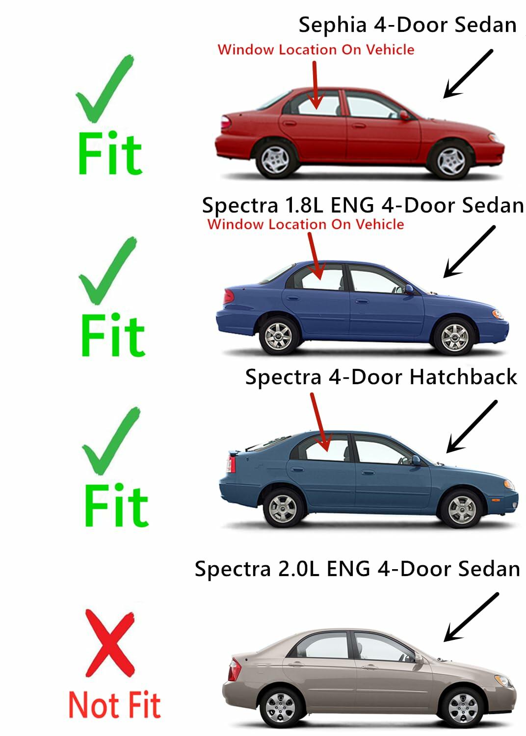 Tempered Passenger Right Side Rear Door Window Door Glass Compatible with Kia Sephia 1998-2001 / Spectra 1.8L Eng 2000-2004 Models