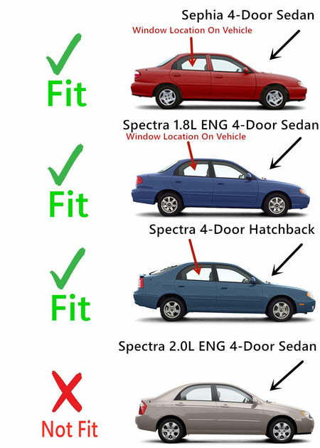 Tempered Passenger Right Side Rear Door Window Door Glass Compatible with Kia Sephia 1998-2001 / Spectra 1.8L Eng 2000-2004 Models