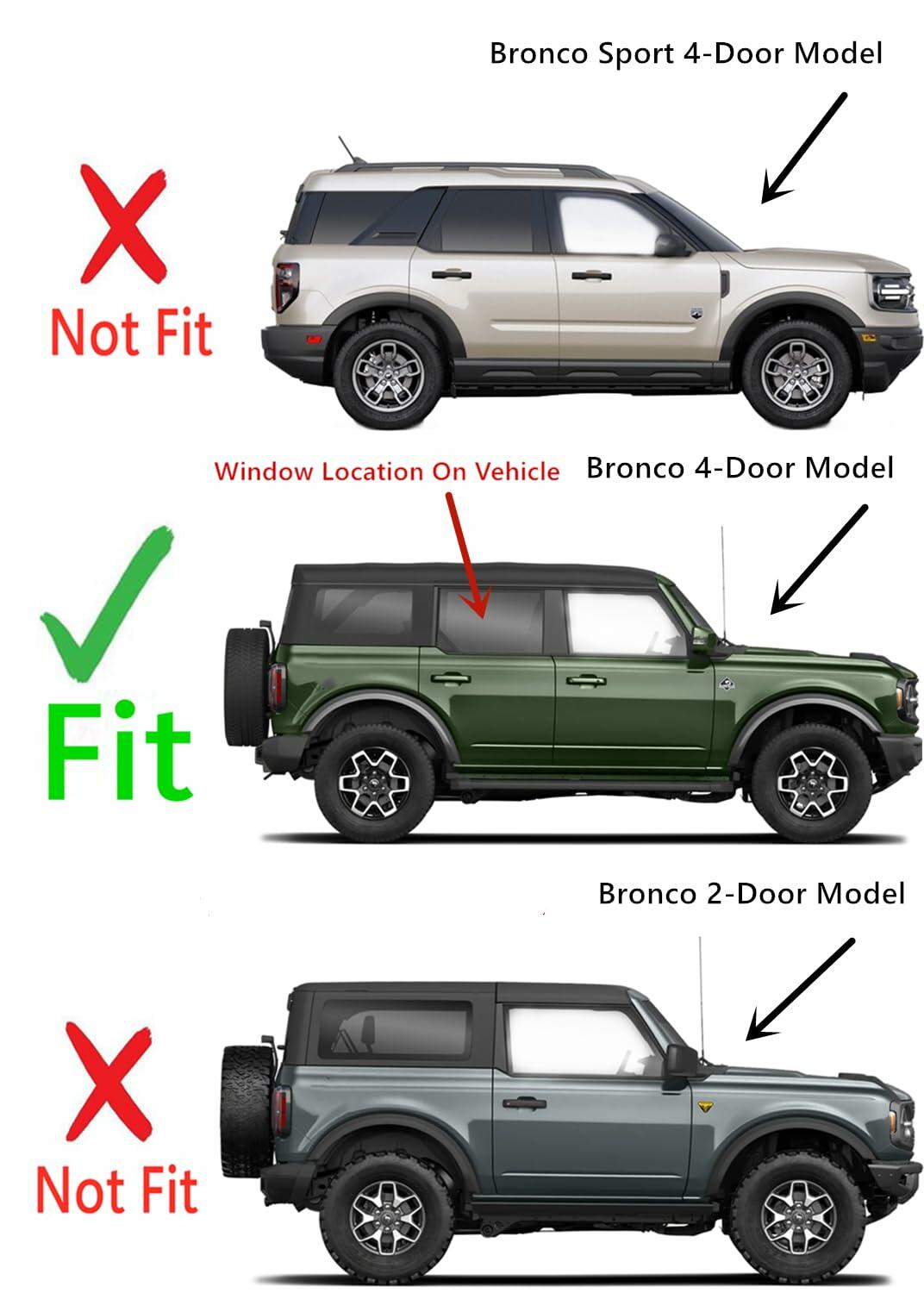 OEM Tempered Privacy Passenger Right Side Rear Door Window Door Glass Compatible with Ford Bronco 2021-2026 4 Door Models