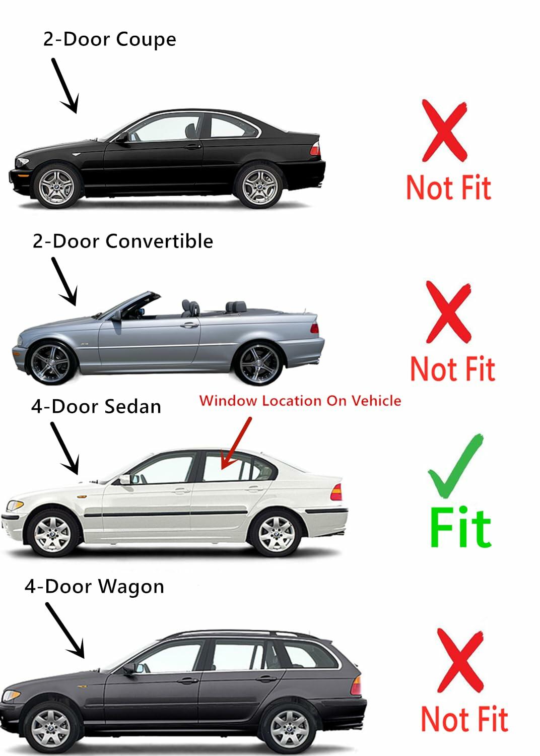 Driver Left Side Rear Door Window Door Glass Compatible with BMW 323i 325i 325xi 328i 330i 330xi 4 Door Sedan 1999-2005 Models