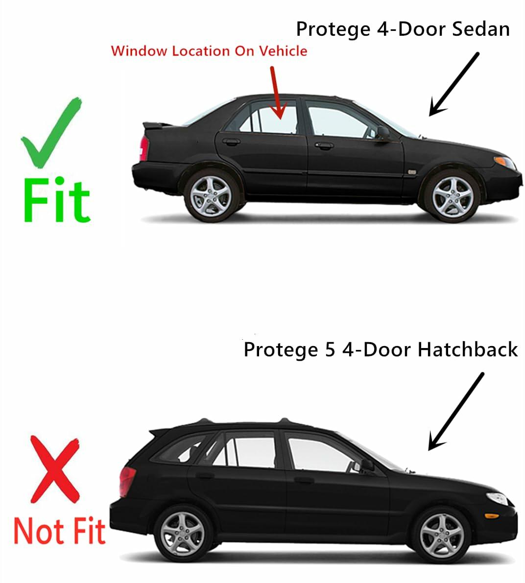 Passenger Right Side Rear Door Window Door Glass Compatible with Mazda Protege 1999-2003 Models