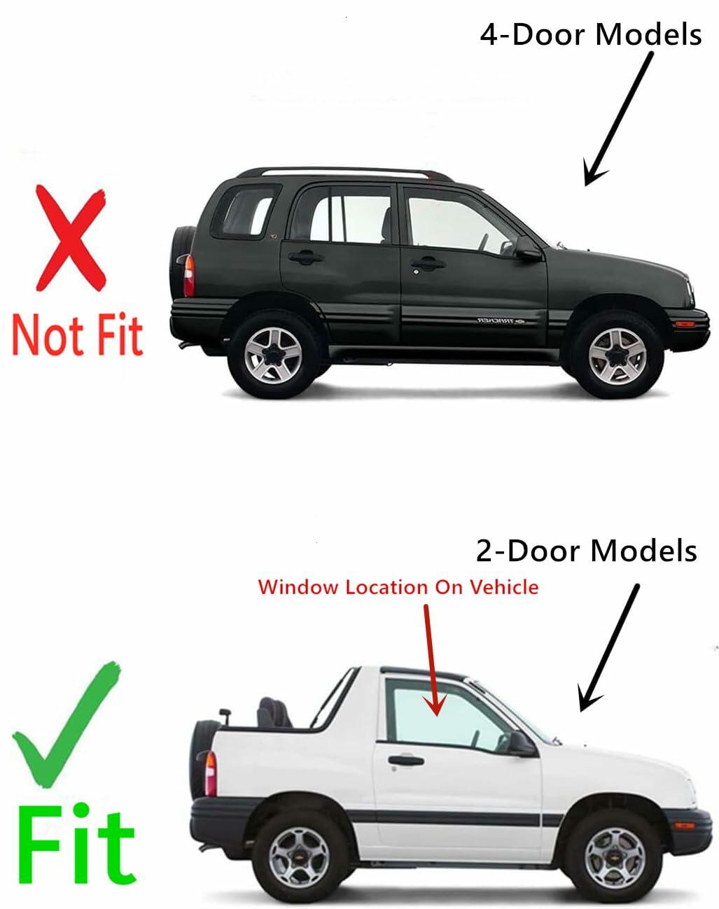 NAGD Passenger Right Side Door Window Glass Compatible with Chevrolet Tracker/Suzuki Vitara 2 Door Utility 1999-2003 Models - Tempered Clear Glass