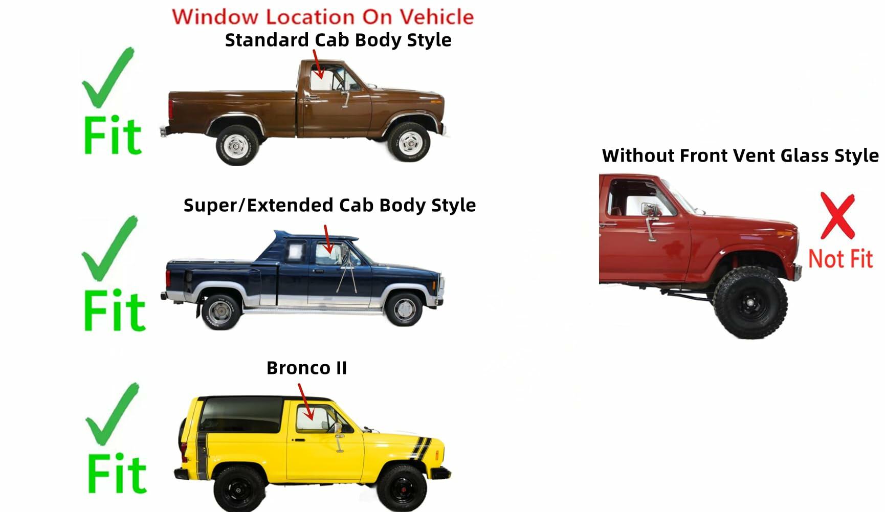 W/Vent Style Passenger Right Side Door Window Door Glass Compatible with Ford Ranger Pickup/Bronco II 1983-1988 Models