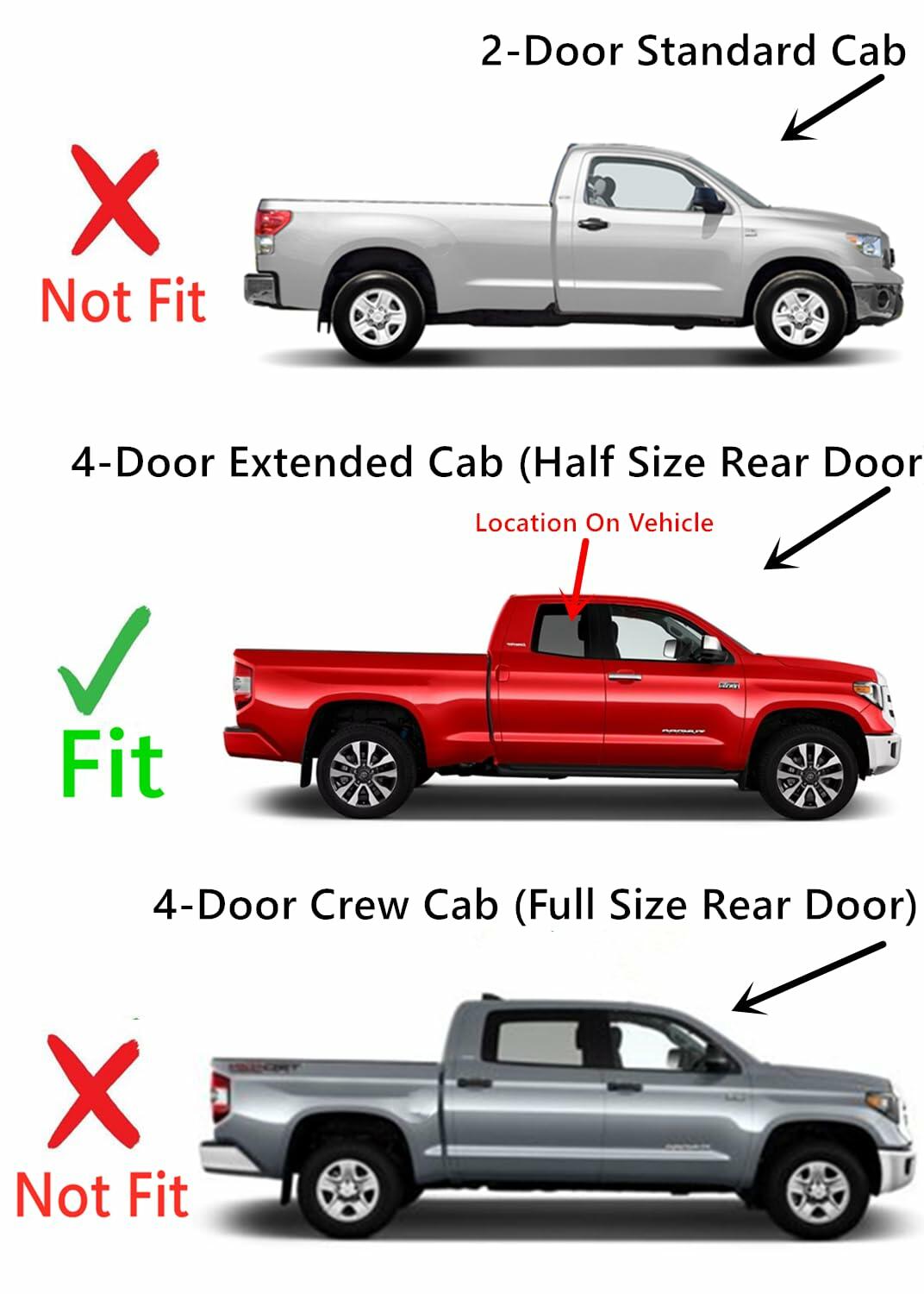 Passenger Right Side Rear Door Window Door Glass Compatible with Toyota Tundra Pickup 4 Door Extended Cab 2007-2021 Models