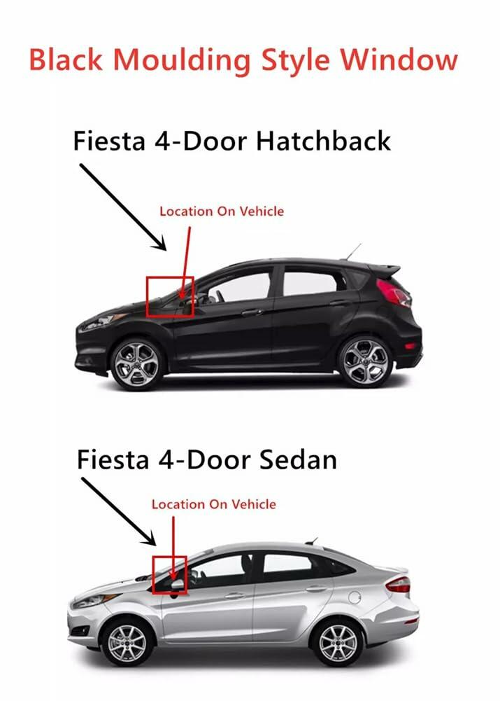 Tempered Black Moulding Style Driver Left Side Front Vent Window Vent Glass Compatible with Ford Fiesta 2011-2019 Models