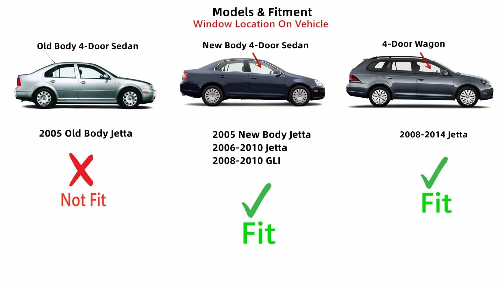 Passenger Right Side Front Door Window Door Glass Compatible with Volkswagen Jetta 2006-2010 / Jetta (New) 2005 / GLI 2008-2010 4 Door Sedan Models / Jetta 4 Door Wagon 2008-2014