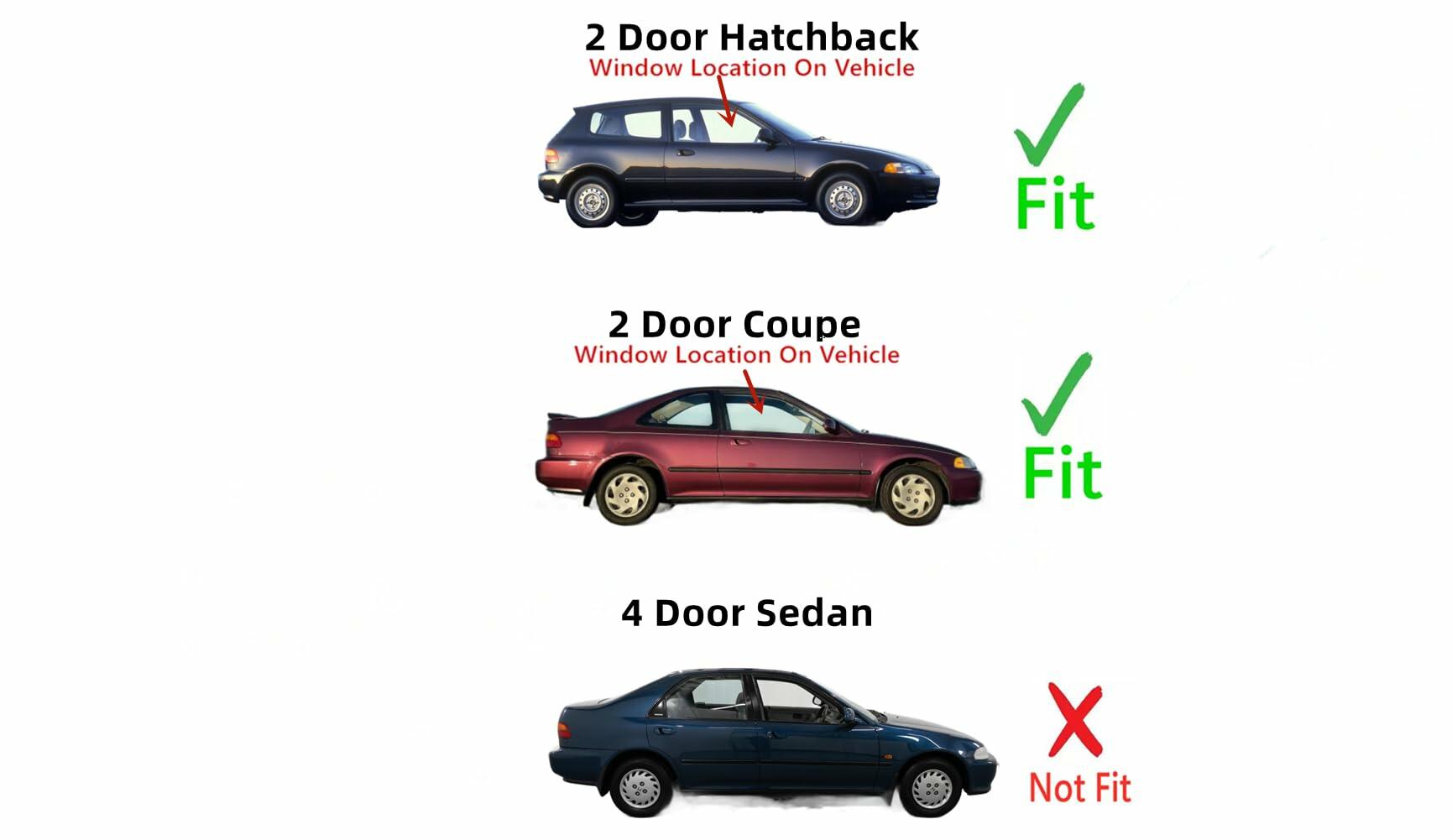 Passenger Right Side Door Window Door Glass Compatible with Honda Civic 2 Door Coupe / Hatchback 1992-1995 Models
