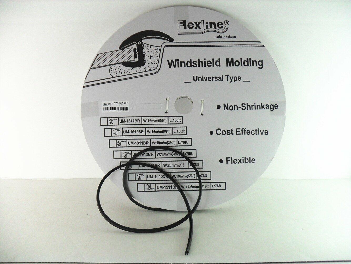 Flexline Windshield Auto Glass Universal Molding Flexible Trim Rubber 12.8mm 100ft UM1226BR