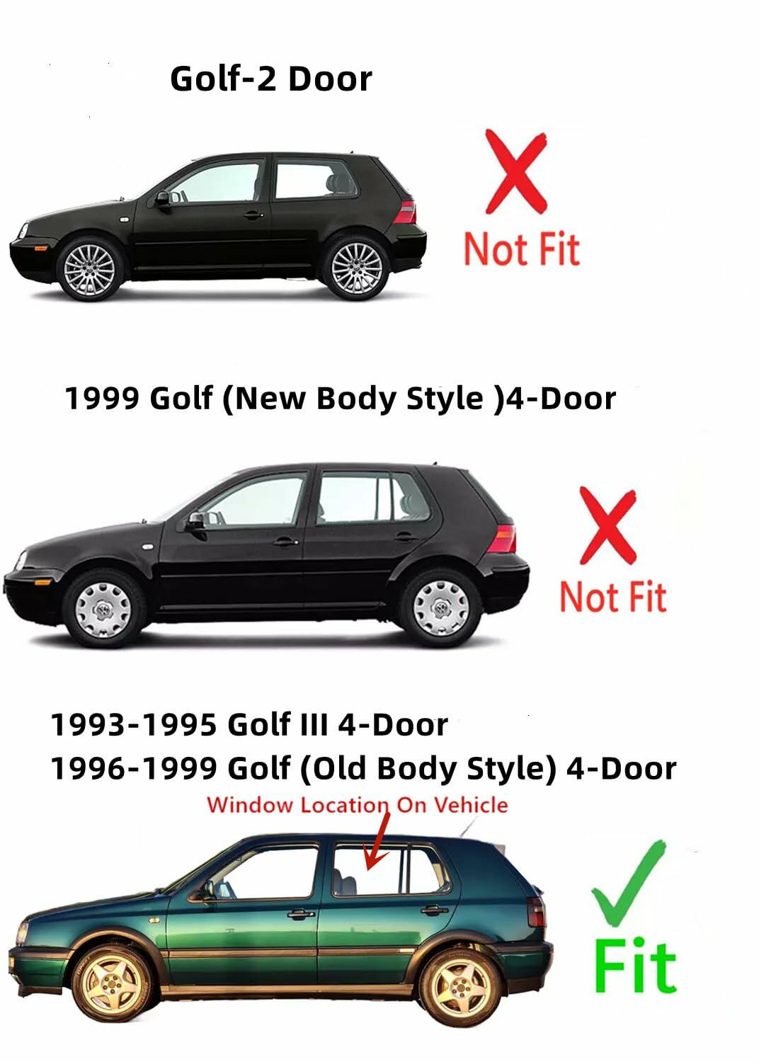 Driver Left Side Rear Door Window Door Glass Compatible with Volkswagen Golf / Golf III / Jetta / Jetta III 1993-1999 4 Door Models