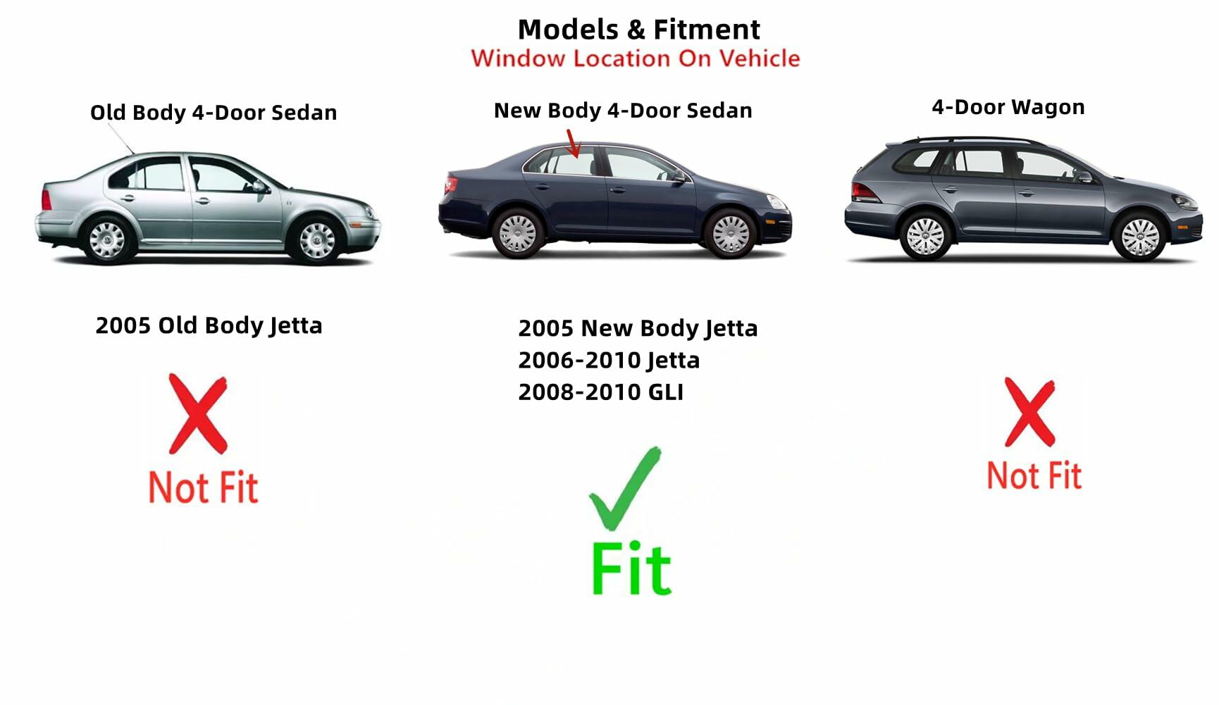 Passenger Right Side Rear Door Window Door Glass Compatible with Volkswagen Jetta 2006-2010 / Jetta (New) 2005 / GLI 2008-2010 4 Door Sedan Models