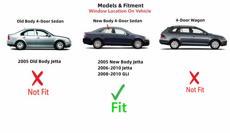 Passenger Right Side Rear Door Window Door Glass Compatible with Volkswagen Jetta 2006-2010 / Jetta (New) 2005 / GLI 2008-2010 4 Door Sedan Models