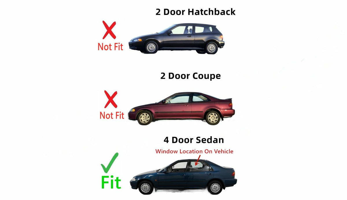 Driver Left Side Rear Door Window Door Glass Compatible with Honda Civic 4 Door Sedan 1992-1995 Models