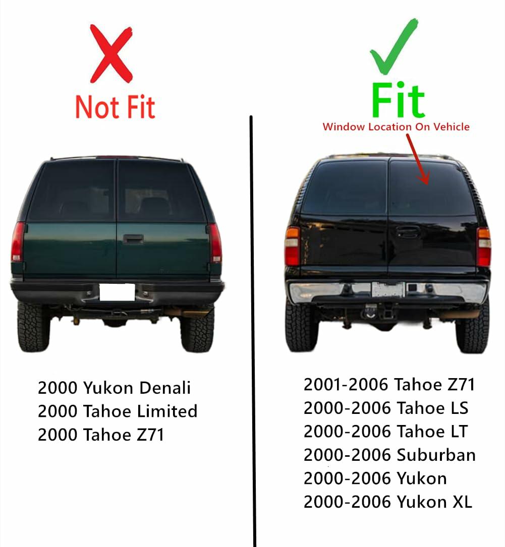 Heated Back Window Back Glass Passenger Right Side Compatible with GMC Yukon / Yukon XL / Chevrolet Suburban / Tahoe LS / Tahoe LT 2000-2006 & Yukon Denali / Tahoe Z71 2001-2006 Models