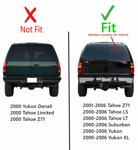 Heated Back Window Back Glass Passenger Right Side Compatible with GMC Yukon / Yukon XL / Chevrolet Suburban / Tahoe LS / Tahoe LT 2000-2006 & Yukon Denali / Tahoe Z71 2001-2006 Models