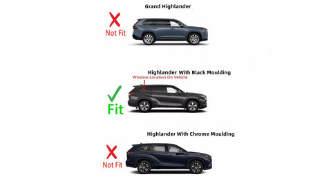 Black Moulding Style Passenger Right Side Quarter Window Quarter Glass Compatible with Toyota Highlander 2020-2025 Models