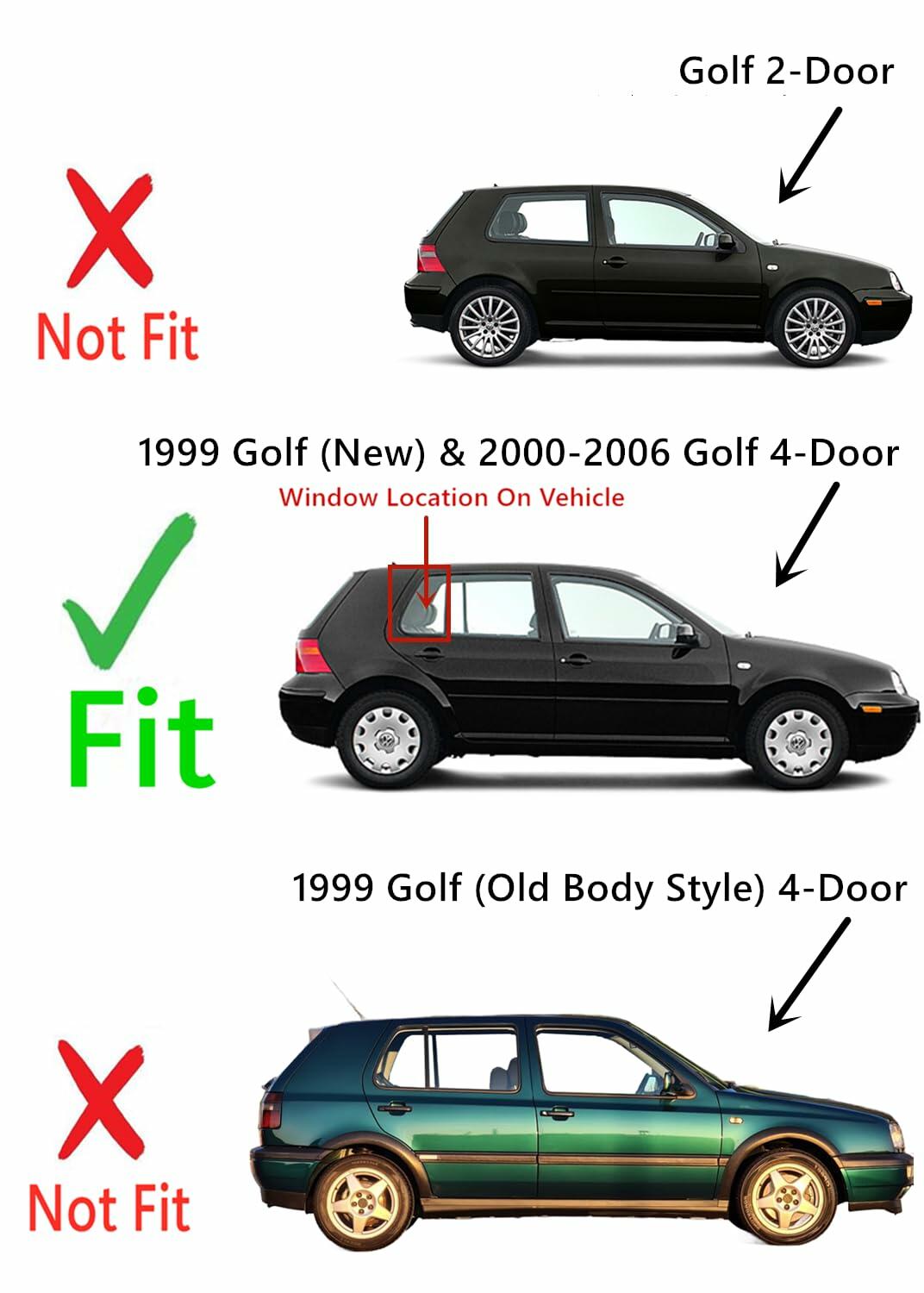 Passenger Right Side Vent Window Vent Glass Compatible with Volkswagen Golf (New) 1999 / Golf 2000-2006 4 Door Hatchback Models