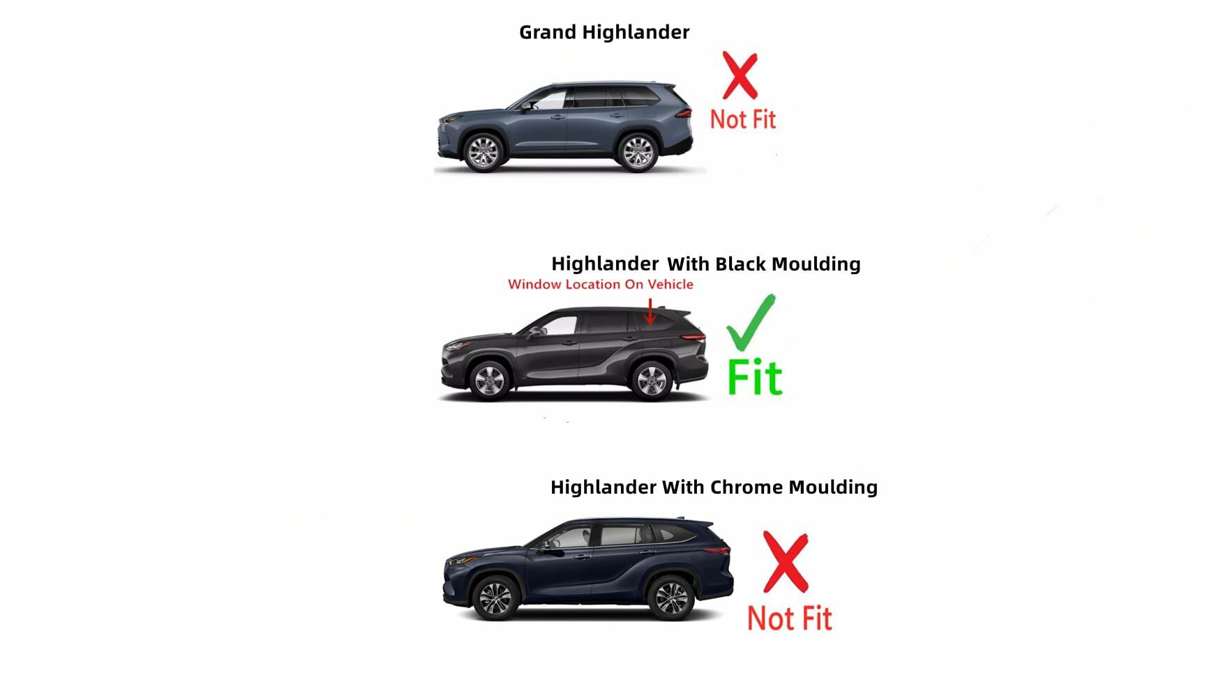 Black Moulding Style W/ Atenna Driver Left Side Quarter Window Quarter Glass Compatible with Toyota Highlander 2020-2025 Models