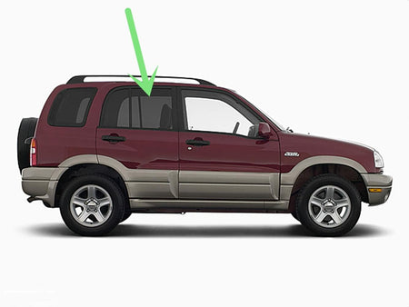 Tempered Passenger Right Side Rear Door Window Door Glass Compatible with Chevrolet Tracker / Suzuki Vitara / Suzuki Grand Vitara 1999-2005 Models (Not For Grand Vitara XL-7)
