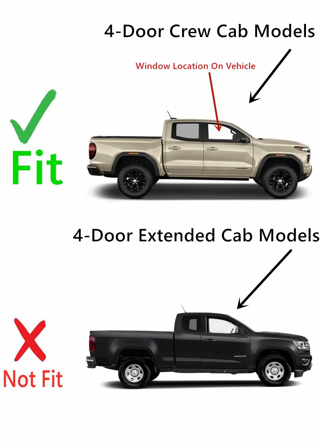 Tempered Passenger Right Side Front Door Window Door Glass Compatible with GMC Canyon / Chevrolet Colorado 4-Door Crew Cab Pickup 2023-2026 Models