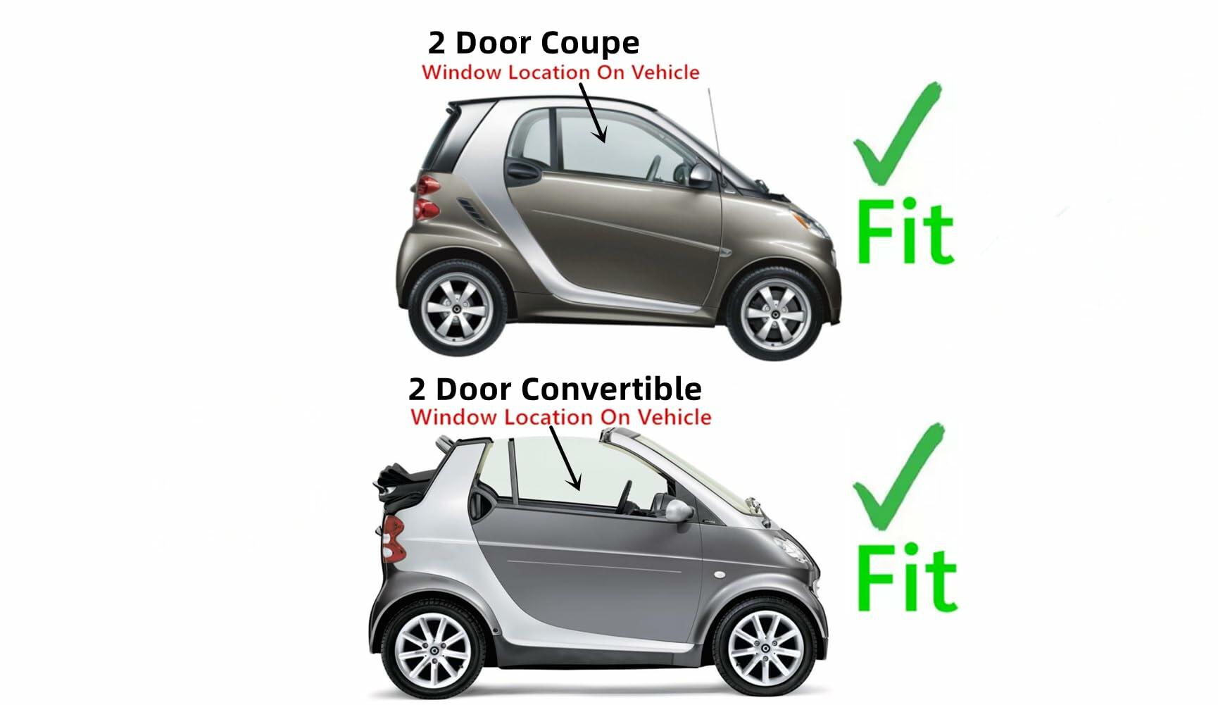 Passenger Right Side Door Window Door Glass Compatible with Smart fortwo 2008-2015 Models