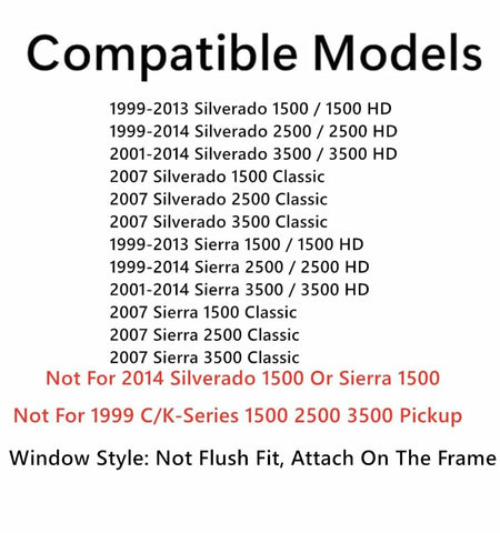 Manual Slider Back Window Back Glass Compatible with GMC Sierra / Chevrolet Silverado 1500 1500HD 1999-2013 & 2500 2500HD 3500 3500HD 1999-2014 & Classic 2007 Models