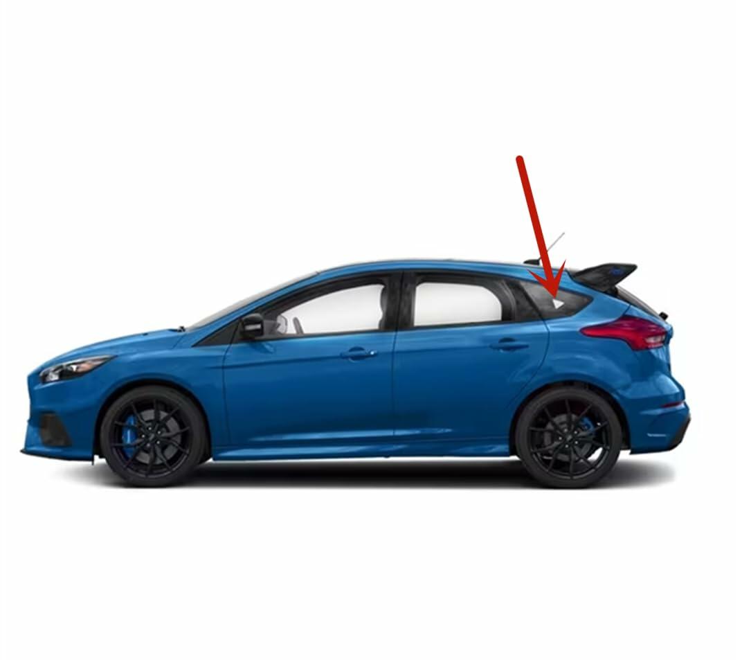 Black Moulding Style Driver Left Side Quarter Window Quarter Glass Compatible with Ford Focus/Focus Rally Sport 4-Door Hatchback 2012-2018 Models