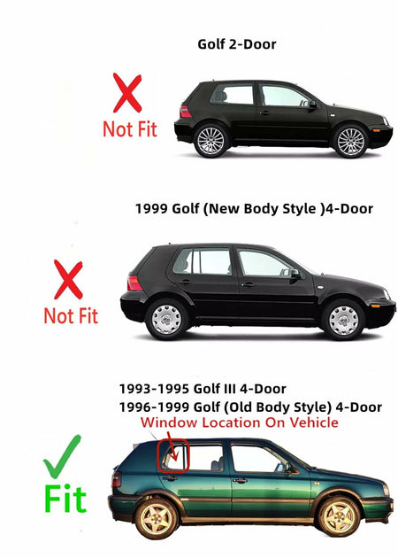 Passenger Right Side Rear Vent Window Vent Glass Compatible with Volkswagen Golf III 4 Door Hatchback & Jetta III 4 Door Sedan 1993-1995 Models / Golf 4 Door Hatchback & Jetta 4 Door Sedan 1996-1999