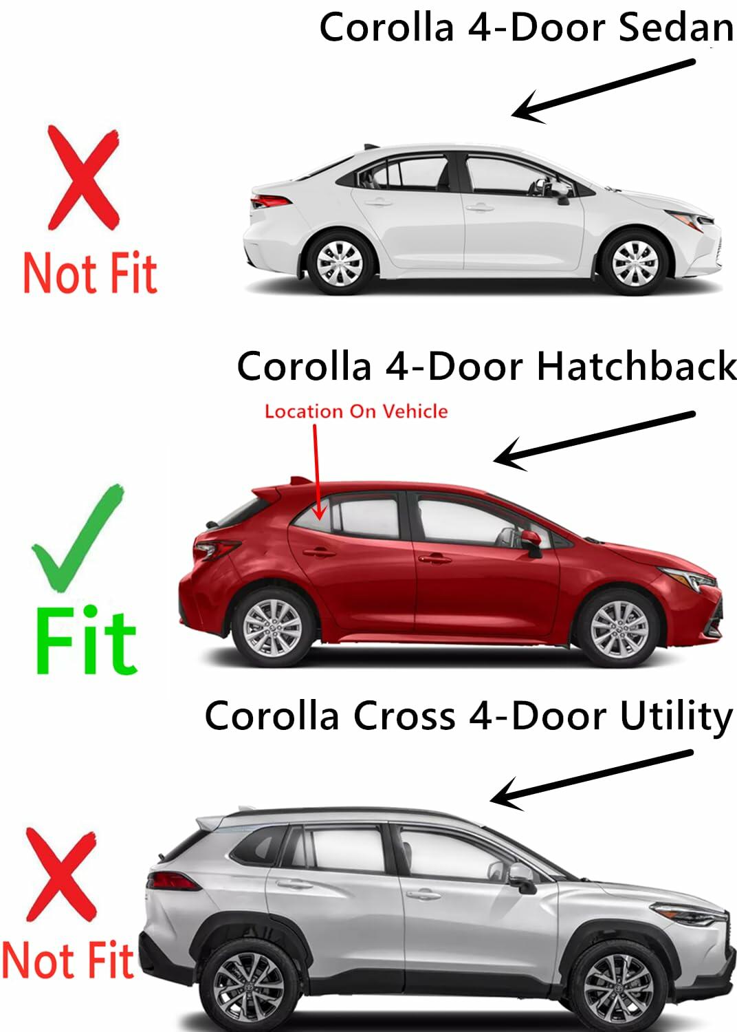 Passenger Right Side Rear Vent Window Vent Glass Compatible with Toyota Corolla / Corolla GR 4 Door Hatchback 2019-2026 Models
