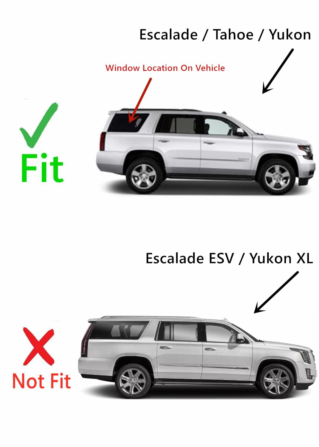 Passenger Right Side Quarter Glass Quarter Window W/Alarm Feature Compatible with Cadillac Escalade/Chevrolet Tahoe/GMC Yukon 2015-2020 Models