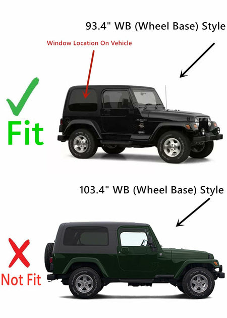 Passenger Right Side Rear Quarter Window Quarter Glass Compatible with Jeep Wrangler 93.4'' WB Short Wheel Bass 1987-2006 Models